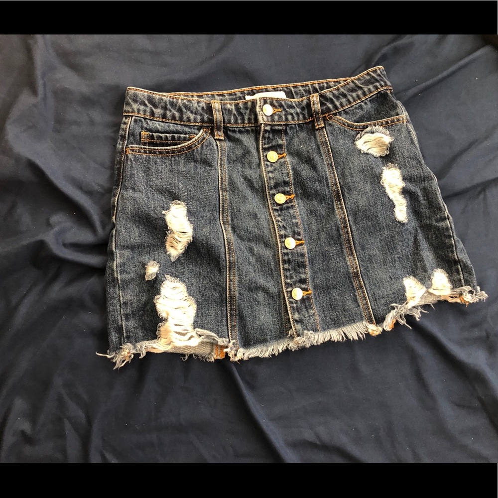 Forever 21 Dark Blue Denim Button Up Skirt